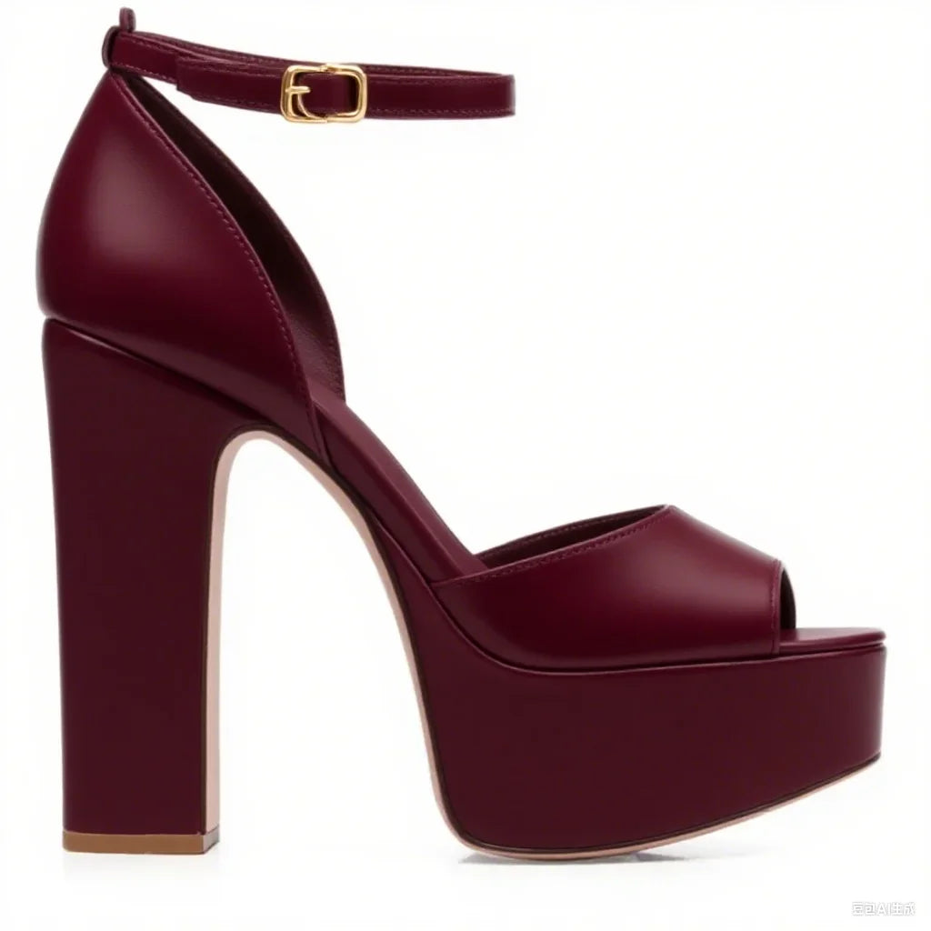 Platform Shallow Cover Heel Sandals Sexy Pointed Toe Ankle Buckle Belt Patent Leather New Arrivals Fashion Women Modern Shoes