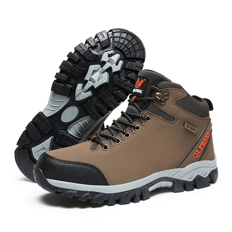 Large Size Outdoor Ankle Boots Men Snow Boots Black Casual Leather Boots Boys Winter Cowboy Footwear Hiking Shoes Warm Plush
