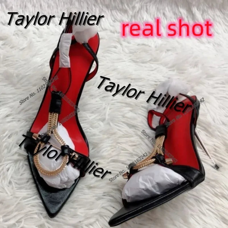 Open-Toe High-Heeled Sandals Metal Decorative Pointed Toe Sandals Stilettos Party Banquet Women'S Shoes Gladiator 12cm Large Siz