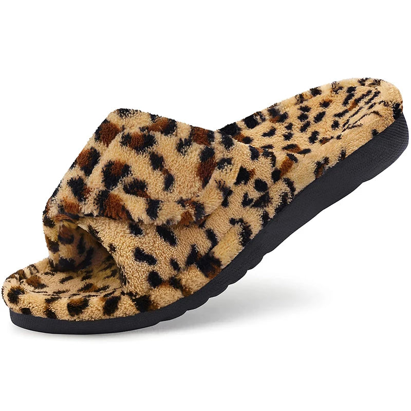 Pallene Winter Furry Women's Orthopedic Slippers With Arch Support Home Slides Open Toe Non-slip Slippers With Velcro Adjustable