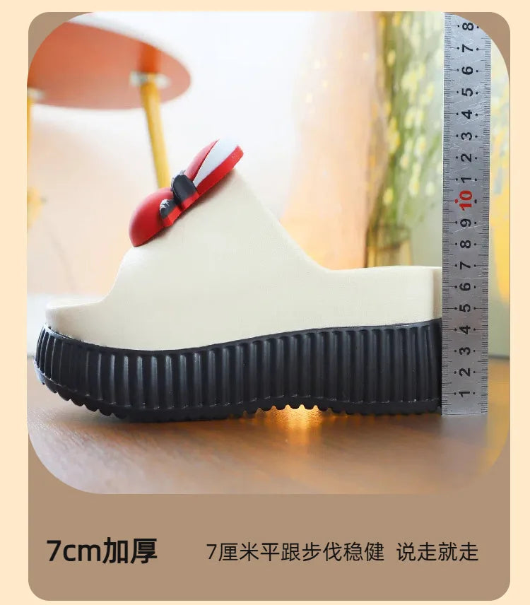 New arrival wedge ear platform clogs women's summer slippers high heel 7 cm height increase slides shoes woman beach mules clogs