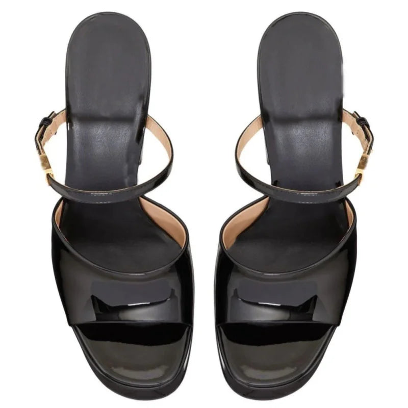 Platform Height Increasing Women's Sandals Round Toe Crude Heel Buckle Femme Pumps Peep Toe Breathable Outdoor Party Lady Shoes