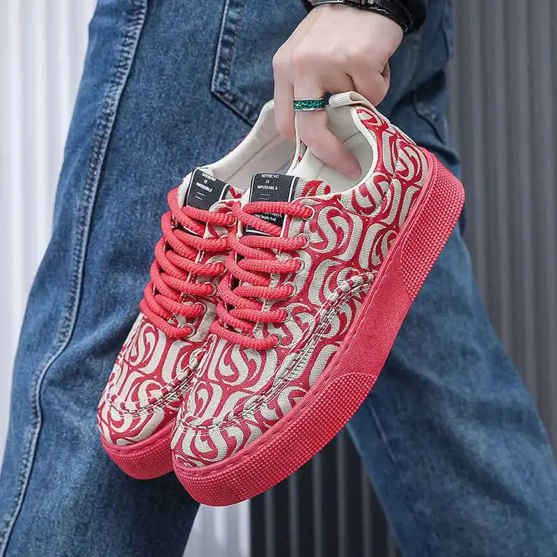 Thick Heeled Non-slip Sole Women's Red Casual Sneakers Fitness Shoes Ladies Sport Cute Footwear Outside Industrial Sewing