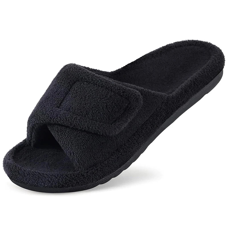Pallene Winter Furry Women's Orthopedic Slippers With Arch Support Home Slides Open Toe Non-slip Slippers With Velcro Adjustable