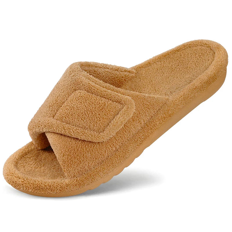 Pallene Winter Furry Women's Orthopedic Slippers With Arch Support Home Slides Open Toe Non-slip Slippers With Velcro Adjustable