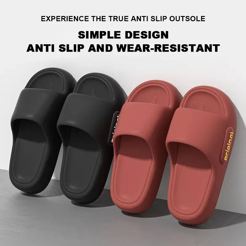 New Women Comfy Solid Color Soft Sole Slip Beach Flip Flops Summer Platform Cloud Slippers EVA Pillow Slides Woman Couple