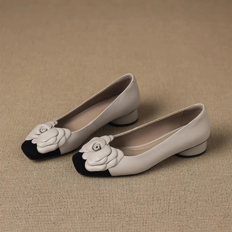 Elegant Women Heeled Shoes Flower New Chunky Loafers Shoes Winter New Designer 2025 Woman Marie Janes Party Pumps Zapatos Mujer
