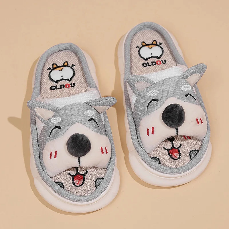 Home Linen Slipper for Women Cute Bunny Clouds Flip Flops Female Design Cozy Shoes Slides Four Season Platform Couples Sandals