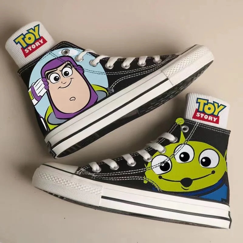 Buzz Lightyear Woody Lotso new plus size High Top Canvas Shoes Man Sneakers 2025 autumn Student Cartoon women girl Casual Shoes