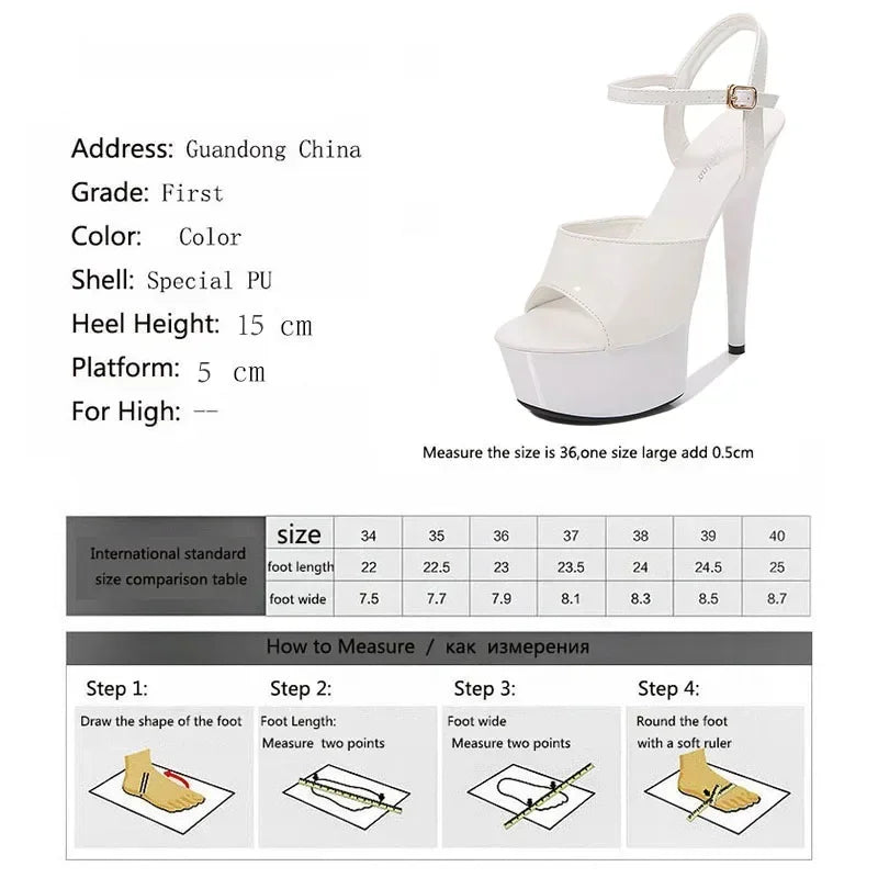2025 Mclubgirl Fashion Women 15CM Super High Heels Sandals Beautiful High-heeled Shoes Sexy Black Waterproof 15cm LFD