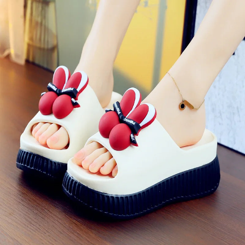 New arrival wedge ear platform clogs women's summer slippers high heel 7 cm height increase slides shoes woman beach mules clogs