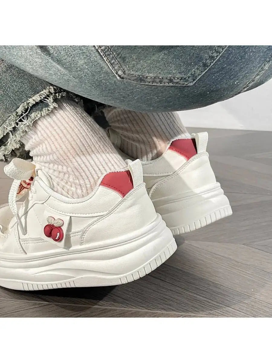 Women's Cute Cherry Platform Casual Sneakers Soft Sole Height-Increasing Unique Design Student Versatile Shoes
