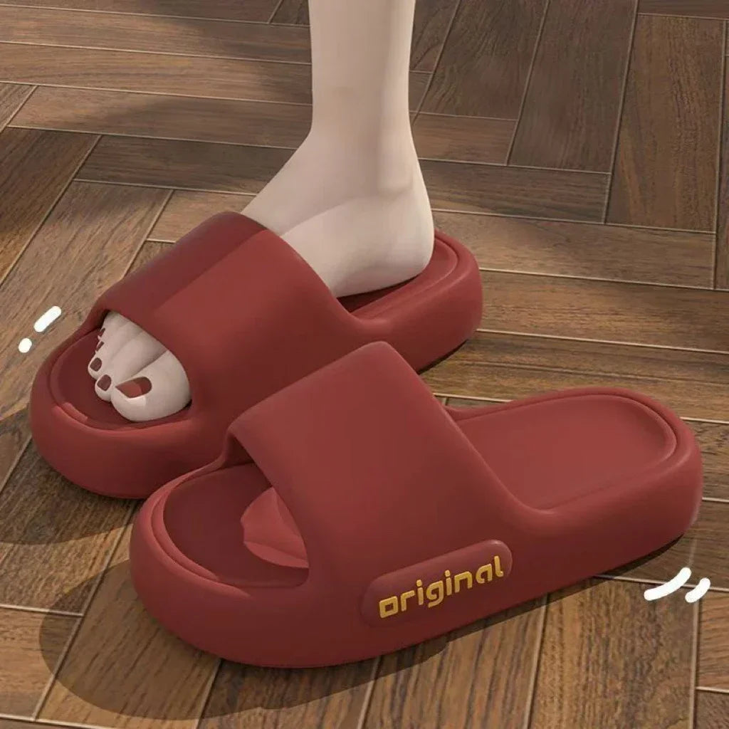 New Women Comfy Solid Color Soft Sole Slip Beach Flip Flops Summer Platform Cloud Slippers EVA Pillow Slides Woman Couple