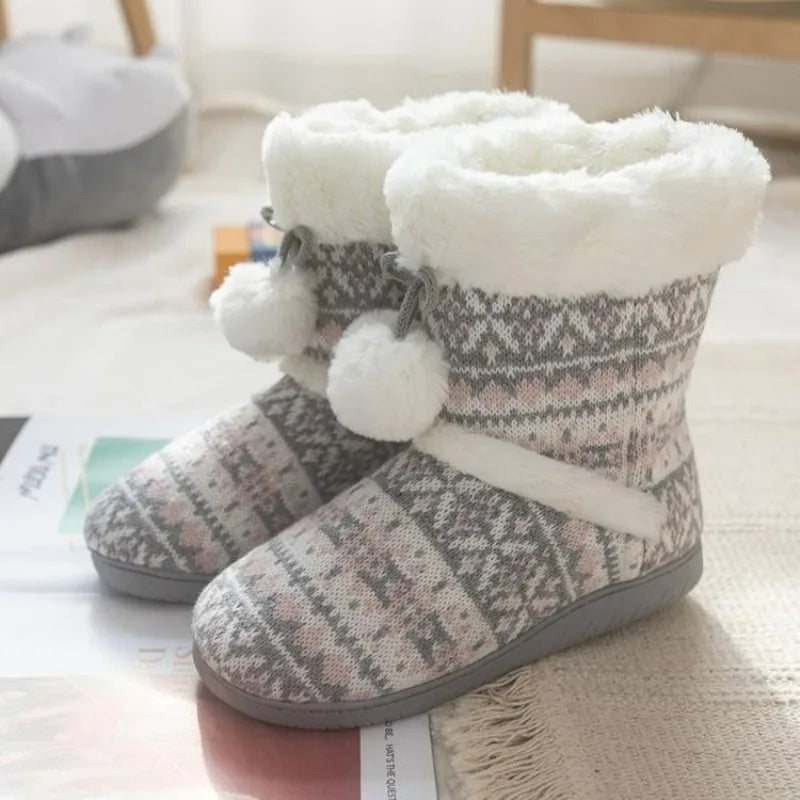 Plush Slippers Boots for Women Warm Fluffy Winter Indoor and Outdoor Cute Home Shoes