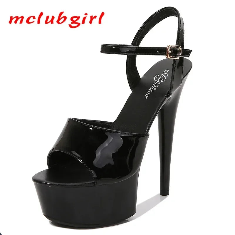 2025 Mclubgirl Fashion Women 15CM Super High Heels Sandals Beautiful High-heeled Shoes Sexy Black Waterproof 15cm LFD