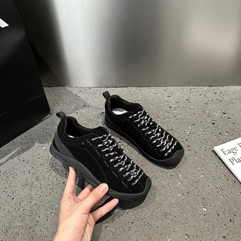 Autumn New Leather Hiking Shoes Women's Non-slip Ugly Cute Outdoor Platform Sports Casual Tooling Sneakers Lace-up