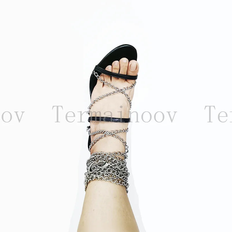 New Women High Heel Sandals Chain Decor Sexy Pumps Stiletto Heels Black Summer Fashion Party Open Toe Sandals Size35-44