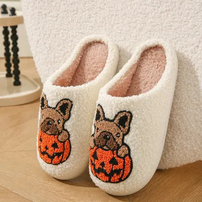 New Comfortable Halloween Pumpkin Slippers for Women, Indoor and Outdoor Pumpkin Dog Non-Slip Warm Thick Slippers