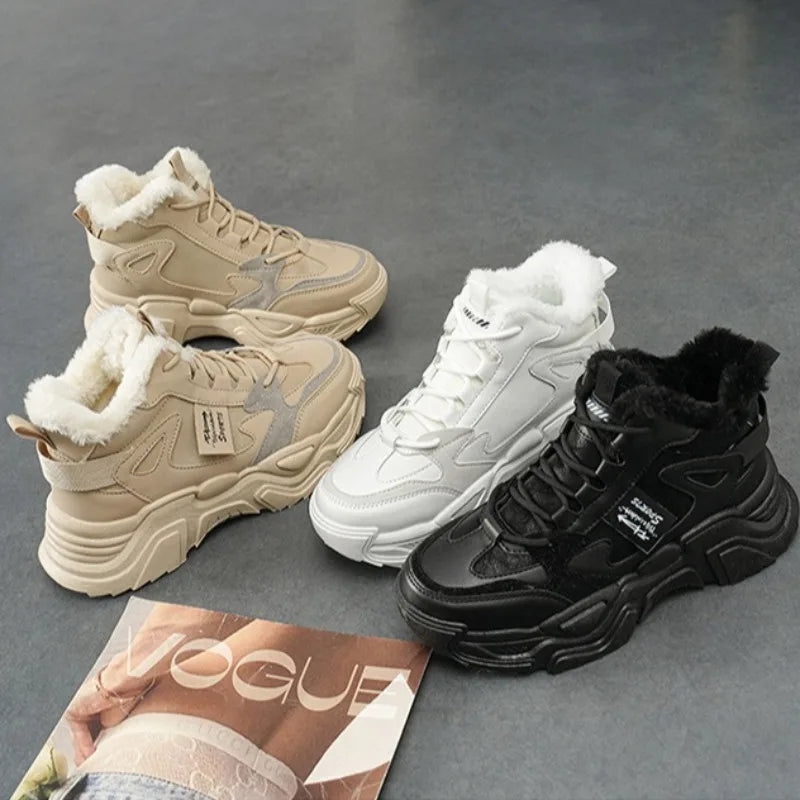 Winter New Women High Top Snow Boots Warm Plush Woman Comfortable Sneakers Waterproof Cottom Shoes Fashion Female Footwear 2025