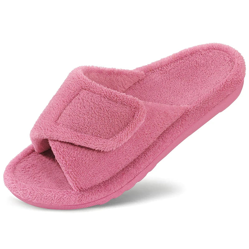 Pallene Winter Furry Women's Orthopedic Slippers With Arch Support Home Slides Open Toe Non-slip Slippers With Velcro Adjustable