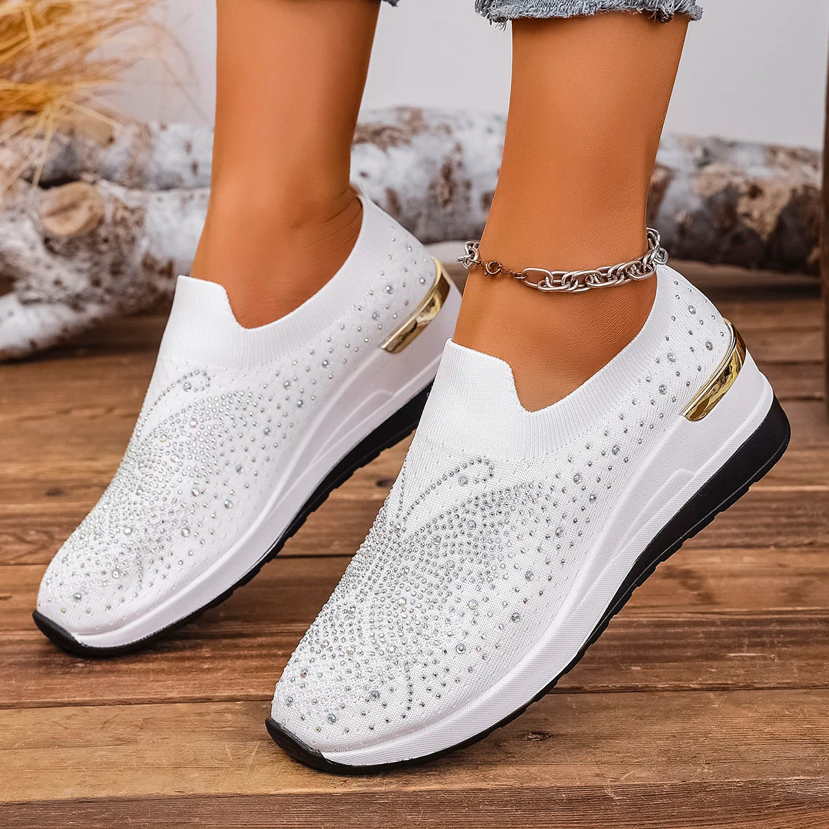 2025 Women Wedges Platform Sneakers Autumn Fashion Woven Round Toe Casual Sneakers Sports Slip-on Non Slip Vulcanized Shoes