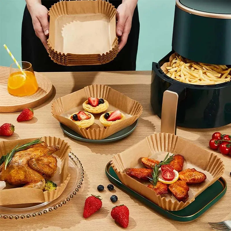 23CM Air Fryer Disposable Baking Paper Liner Non-Stick Mat Steamer Square Round Parchment for Microwave Oven Kitchen Cookers
