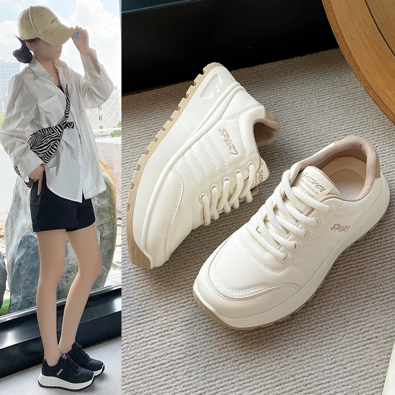Fashion Autumn 2025 Women Casual Sneakers Leather Woman Sneakers Female Platform Vulcanize Shoes Zapatillas De Mujer 962