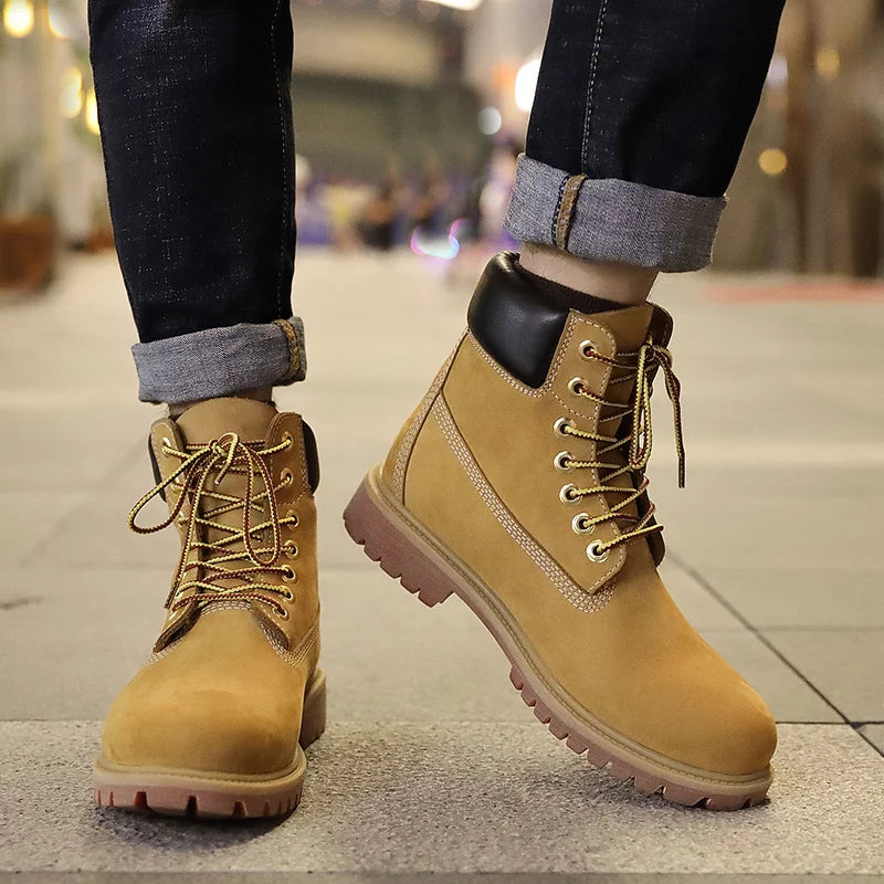 Genuine Leather Men's Winter Spring Ankle Treking Military Snow Yellow Tactical Boots Outdoor Footwear for Women Men Work Shoes