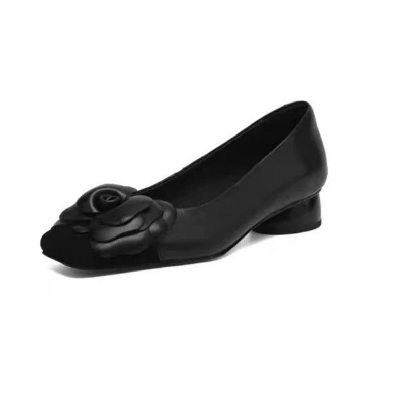 Elegant Women Heeled Shoes Flower New Chunky Loafers Shoes Winter New Designer 2025 Woman Marie Janes Party Pumps Zapatos Mujer