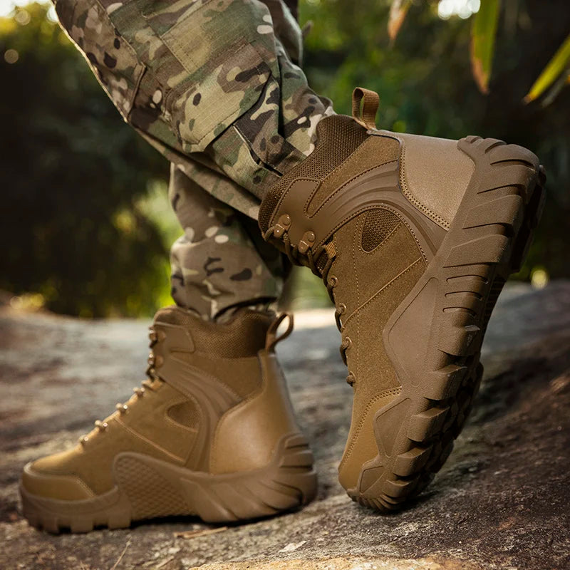 High-top Boots Men Outdoor Thick-soled Shock-absorbing Combat Boots Men Soft Durable Casual Lace-up Comfortable Hiking Shoes Men