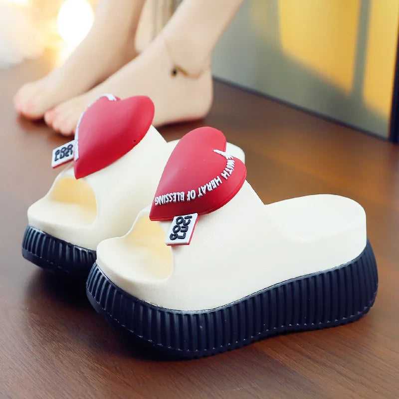 New arrival wedge ear platform clogs women's summer slippers high heel 7 cm height increase slides shoes woman beach mules clogs