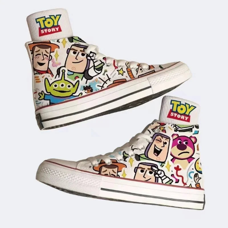 Buzz Lightyear Woody Lotso new plus size High Top Canvas Shoes Man Sneakers 2025 autumn Student Cartoon women girl Casual Shoes