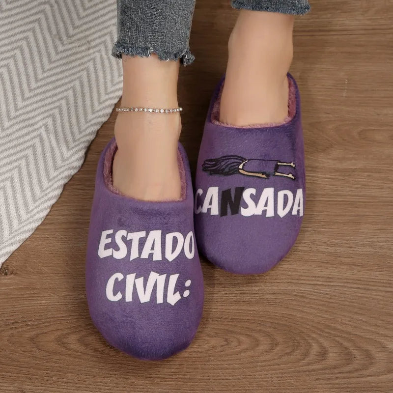Women's 2026 Winter High Quality Short Plush Slippers Fashion Letter Printed Indoor Slippers Comfortable Non-slip Warm Mules