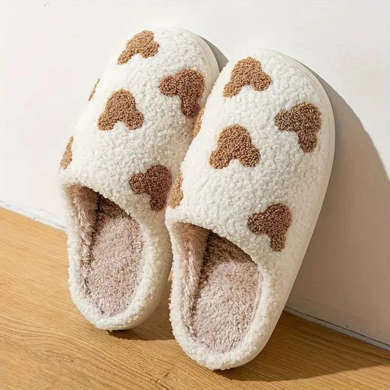 Ladies' Embroidered Teddy Bear Slippers for Autumn Winter Comfortable Warm Non-Slip Home Slippers