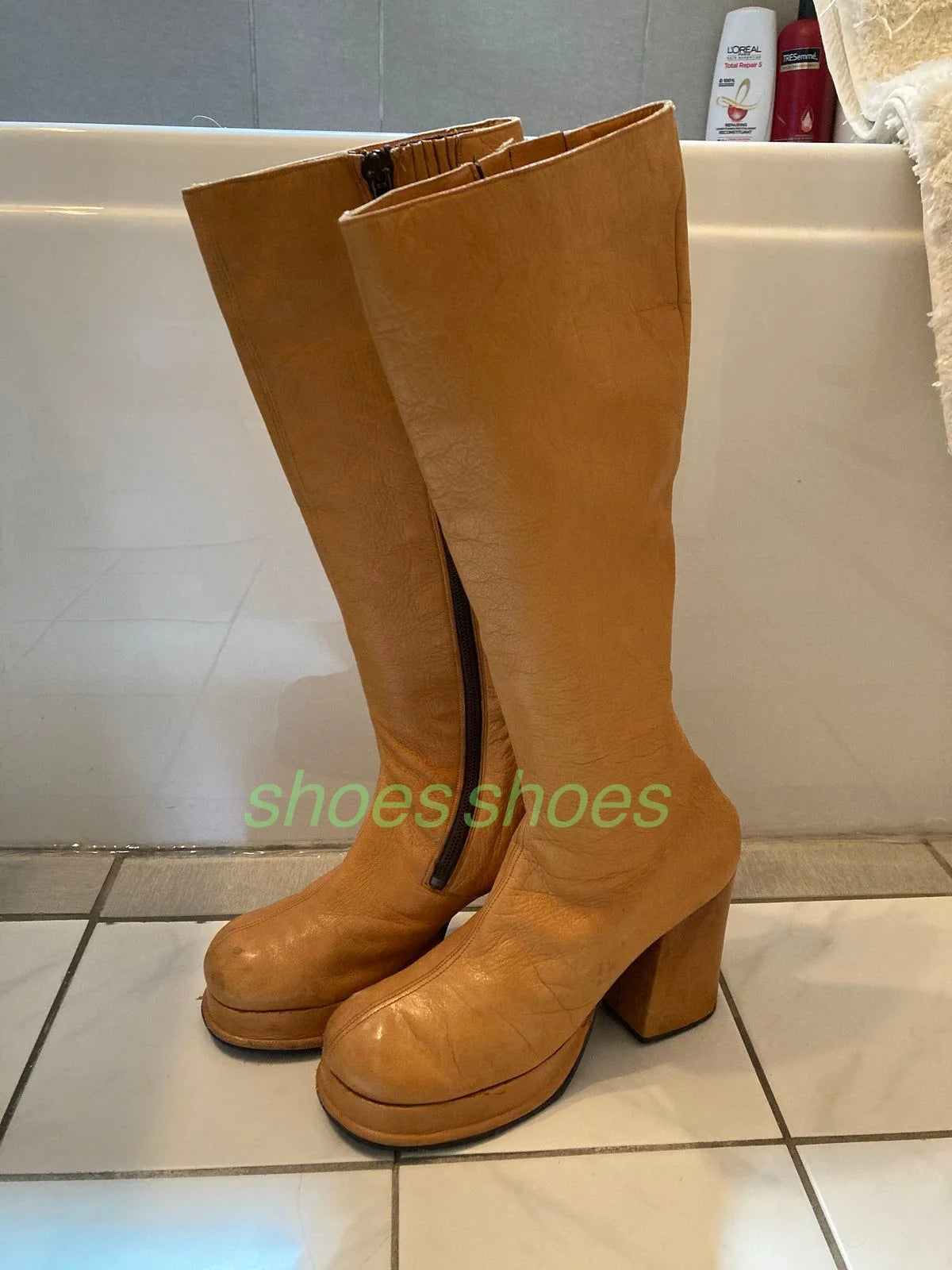 Lady Runway Y2K Style Platform Knee Boots New Arrive Zipper Pu Fall Dark Brown Yellow Chunky Heel Runway Footwear Size 34-46