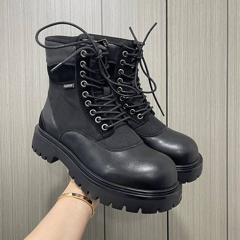 England style mens casual party banquet platform boots breathable canvas shoes cowboy chunky boot handsome motorcycle botas male