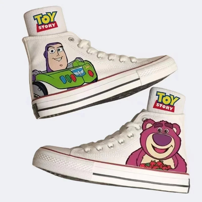 Buzz Lightyear Woody Lotso new plus size High Top Canvas Shoes Man Sneakers 2025 autumn Student Cartoon women girl Casual Shoes