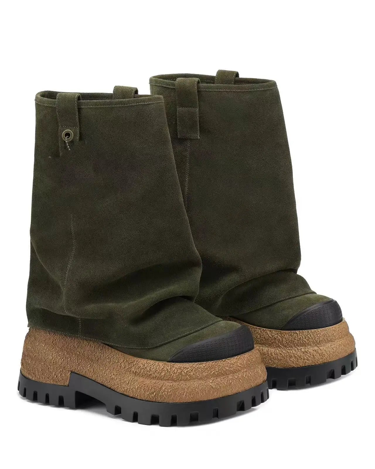Europe And America Women's Slouchy Leather Boots Mid-Calf Length Chunky Street Style Accent Fashion Autumn/Winter Footwear