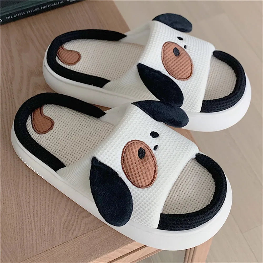 Home Linen Slipper for Women Cute Bunny Clouds Flip Flops Female Design Cozy Shoes Slides Four Season Platform Couples Sandals