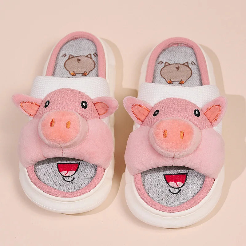 Home Linen Slipper for Women Cute Bunny Clouds Flip Flops Female Design Cozy Shoes Slides Four Season Platform Couples Sandals