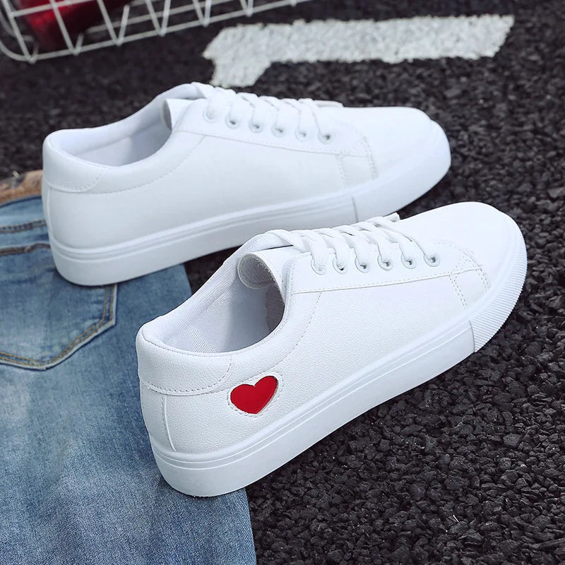 Women Sneakers Fashion Breathble Vulcanized Shoes Pu Leather Platform Shoes White Lace Up Casual Tenis Shoes Zapatos Mujer