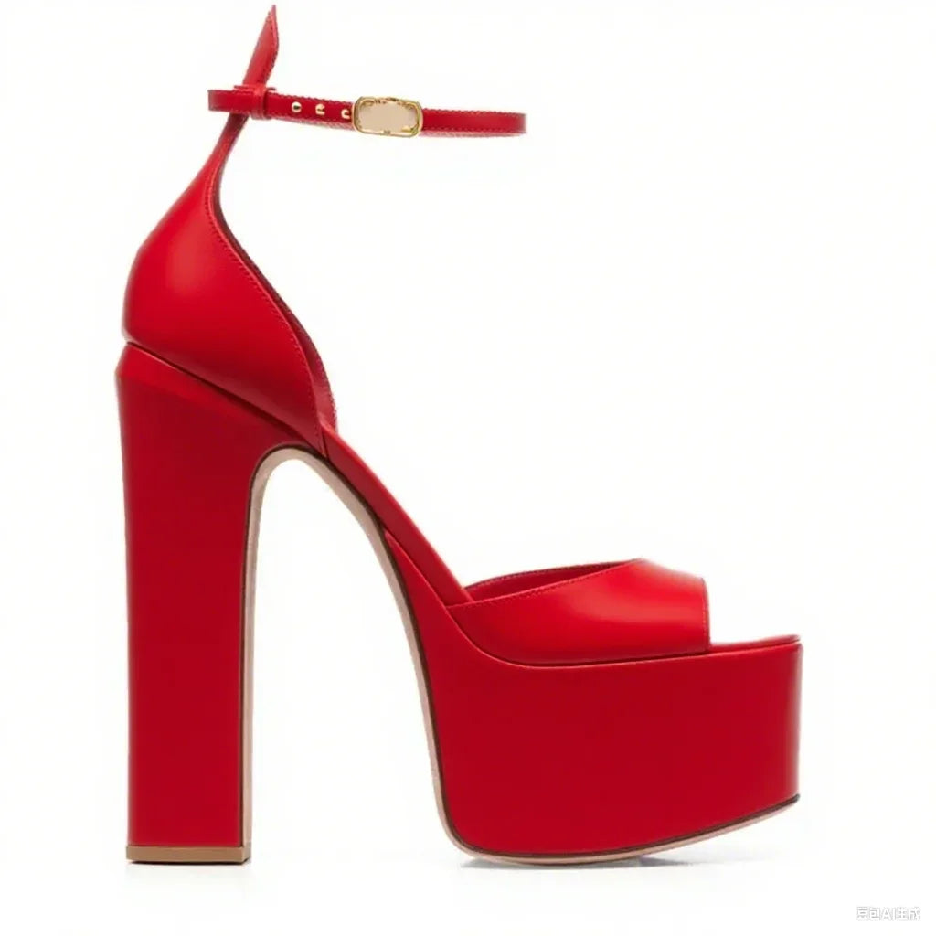 Platform Shallow Cover Heel Sandals Sexy Pointed Toe Ankle Buckle Belt Patent Leather New Arrivals Fashion Women Modern Shoes