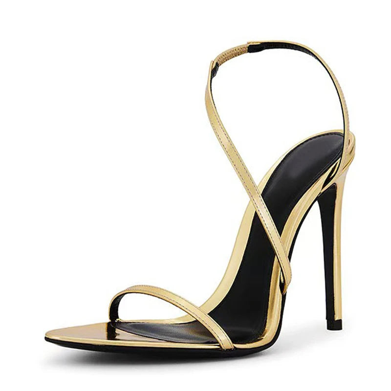 Liyke Summer Fashion Open Toe Slip On Back Strap Designer Sandals Women Gold High Heels Wedding Banquet Shoes Zapatos De Mujer