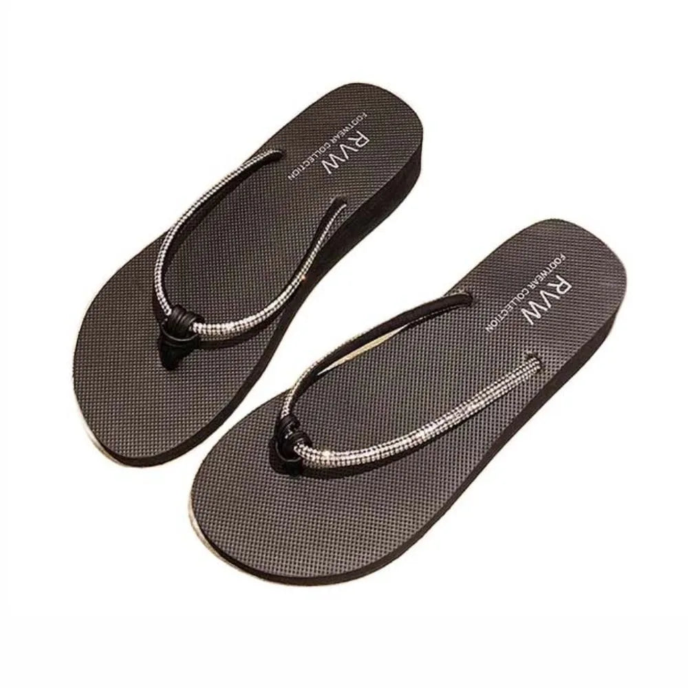 Soft PVC Crystal Flip Flops Waterproof Non-Slip Vacation Slides Sandals Shoes Platform Beach Slippers Women Summer