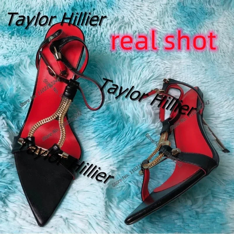 Open-Toe High-Heeled Sandals Metal Decorative Pointed Toe Sandals Stilettos Party Banquet Women'S Shoes Gladiator 12cm Large Siz