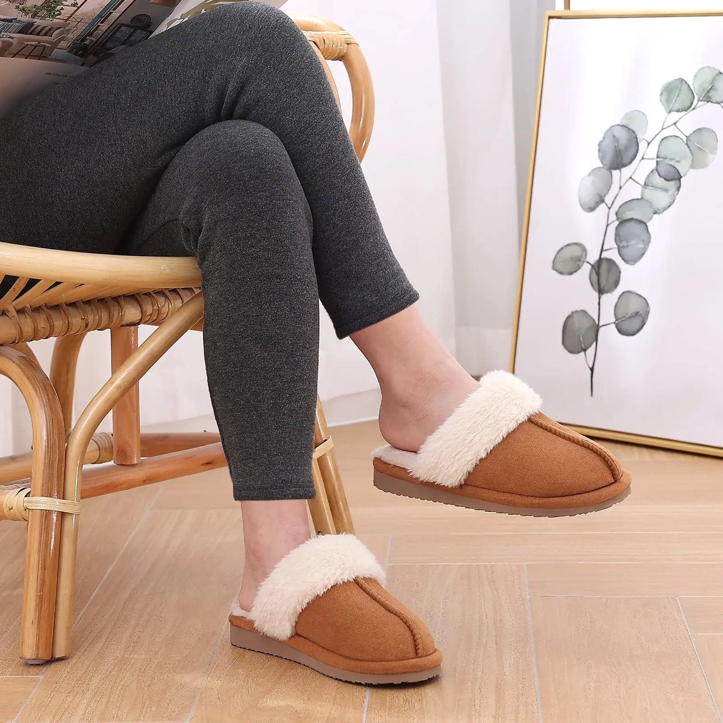 Bebealy New Womens Fuzzy Memory Foam Slippers Fluffy Winter House Shoes Indoor and Outdoor Non-slip Casual Furry Cotton Slippers