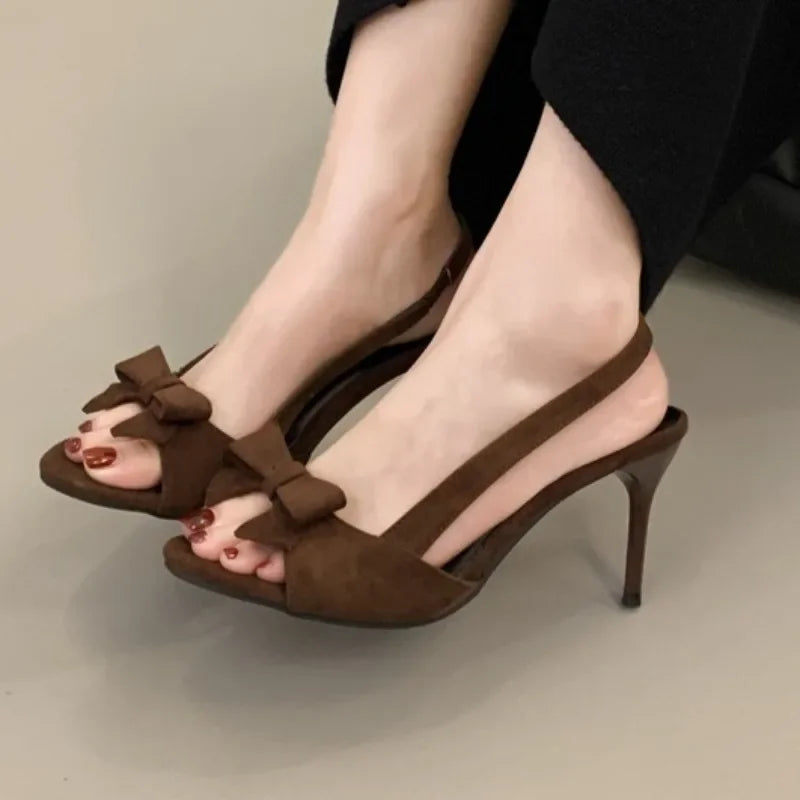 2025 Summer Ladies Bow Stiletto Heels Fashion Open Toe Fishmouth Sexy Women's Banquet Comfortable Sandals
