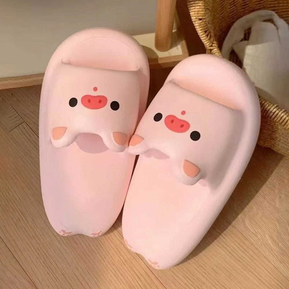 Lovely Cartoon Cat Pig Slippers Cute Anti-slip Kawaii Slippers Women Soft Sole Beachwear Shoes Slides Sandals Ladies