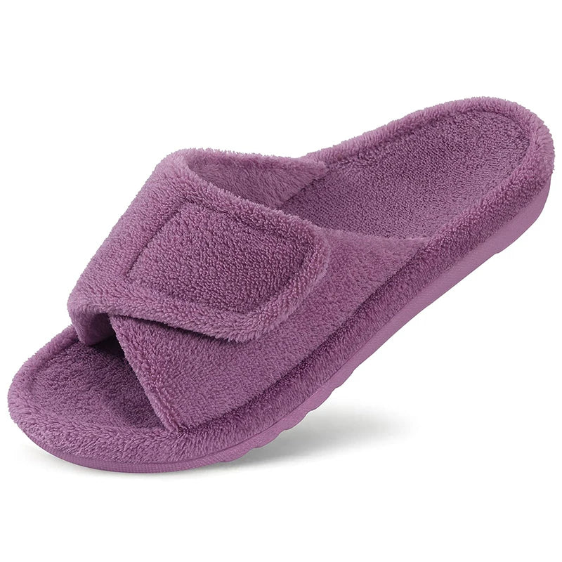 Pallene Winter Furry Women's Orthopedic Slippers With Arch Support Home Slides Open Toe Non-slip Slippers With Velcro Adjustable