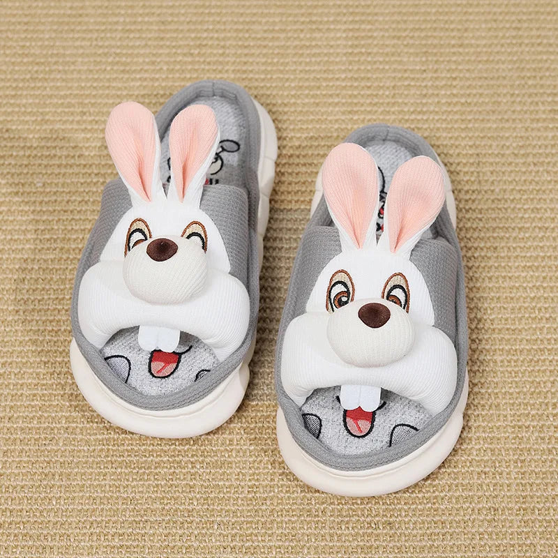 Home Linen Slipper for Women Cute Bunny Clouds Flip Flops Female Design Cozy Shoes Slides Four Season Platform Couples Sandals